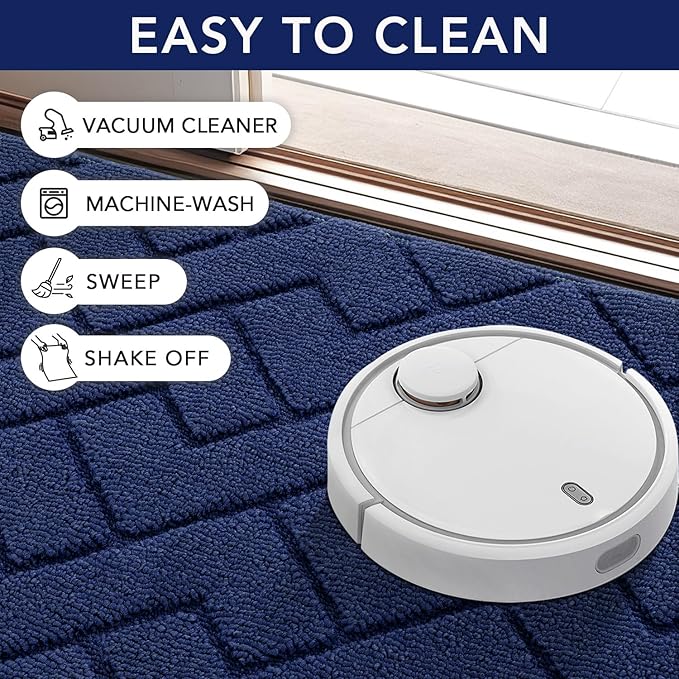 hicorfe Indoor Doormat,Front Back Door Mat TPR Backing Non Slip Mats 20"x31.5" Absorbent Resist Dirt Entrance Doormat Inside Floor for Entryway Washable Low-Profile(Navy Blue)-Ruum Studio Home