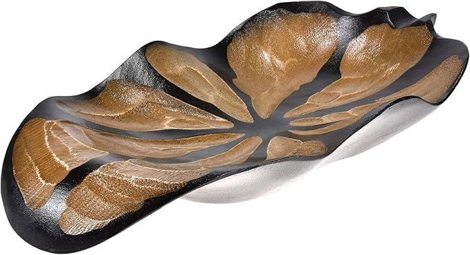 AeraVida Nature Inspired Handcarved Curvy Leaf Shaped 2-Tone Stained Wooden Serving Bowl or Dish for Tropical Chic Home Décor & Kitchen Accessories-Ruum Studio Home