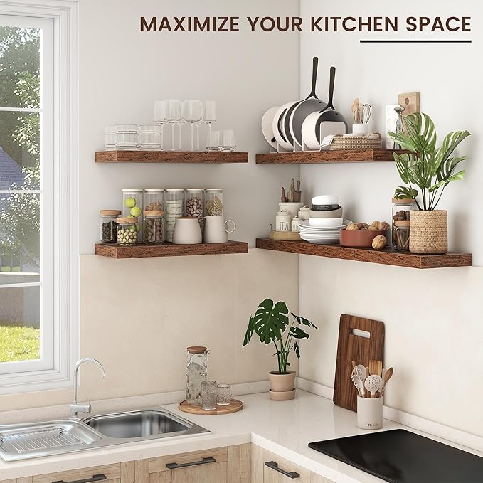 Floating Shelves - 2 Large Wall Mounted Shelves with Invisible Brackets, Long Wood Floating Wall Shelf for Living Room, Bedroom, Kitchen (Brown, 36" W x 9" D x 1.5" H)-Ruum Studio Home