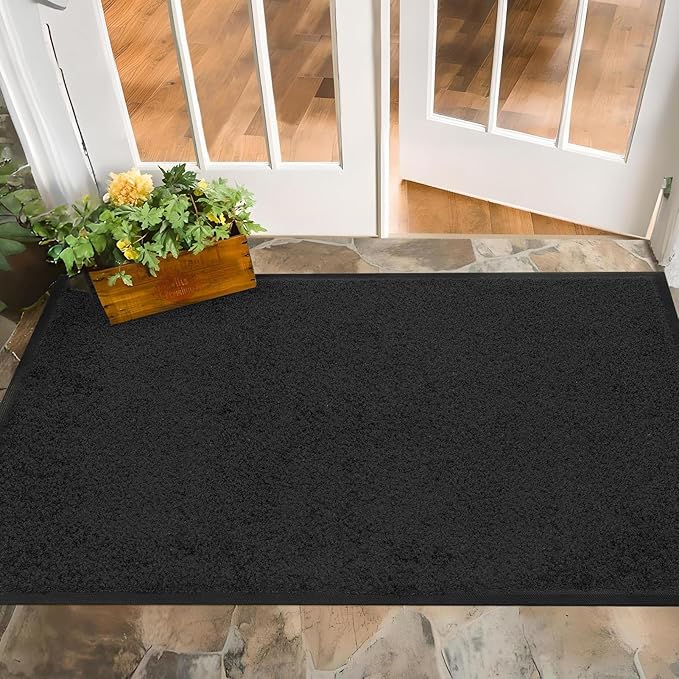 Mibao Dirt Trapper Door Mat for Indoor Outdoor, Waterproof All-Season, All-Weather Doormat, Heavy Duty Non-Slip Entrance Rug, Low Profile Absorbent Entrance Mat Carpet, 48" x 24", Black-Ruum Studio Home