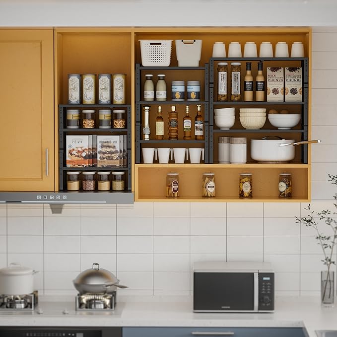 Expandable,Stackable Spice Rack,Seasoning Organizer and Storage,Spices Jar Racks for Cabinet,Countertop, Metal Pantry, Cupboard,Laundry Storages,Heavy Duty(1 Pack/Large/Black)-Ruum Studio Home