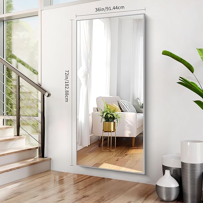 36x72inch Bathroom Mirror, Silver Rectangle Mirror with Thin Metal Frame, Large Rectangular Wall Mirrors for Bathroom, Living Roomm, Hair Salon, Big Farmehouse Mirror Hang Horizontal/Vertical-Ruum Studio Home