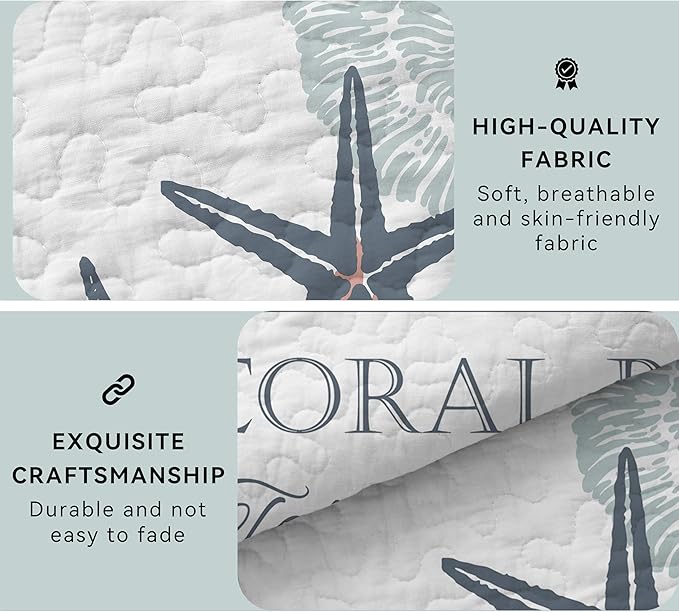 Coastal Bedding Queen Size with 2 Shams, Nautical Beach Comforter Sets Ocean Bedspreads Coastal Coverlet Summer Bedding, 90''x96''-Ruum Studio Home