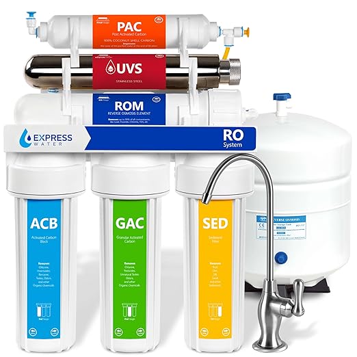 Express Water Ultraviolet Reverse Osmosis Water Filtration System – 6 Stage RO UV Water Filter with Faucet and Tank – UV Under Sink Water Filter – 100 GPD-Ruum Studio Home