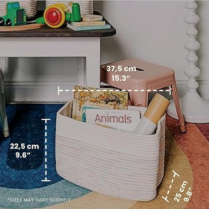 OrganiHaus Woven Storage Baskets for Organizing, Cotton Rope Organizer Bins for Shelves, Closet & Nursery, Dog Toy Basket, Decorative Bins for Toys, Towels & Books - 15x10x9, Rainbow Stitches-Ruum Studio Home