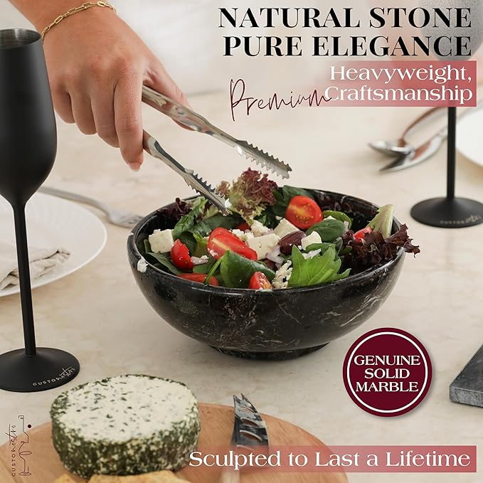 Gusto Nostro 8" Luxury Black Marble Decorative Bowl for Coffee Table - Elegant Modern Fruit Bowl for Kitchen Counter - Heavy Stone Entryway Catch all for Keys, Jewelry, Potpourri Holder Centerpiece-Ruum Studio Home