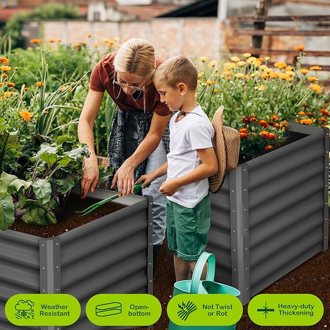 Large Outdoor Planter Boxes Kit Set of 2,6x3x2ft Galvanized Raised Bed Planter with Open-Ended Base Design, Elevated for Outdoor Plants, Durable Raised Bed for Gardening,Green-Ruum Studio Home