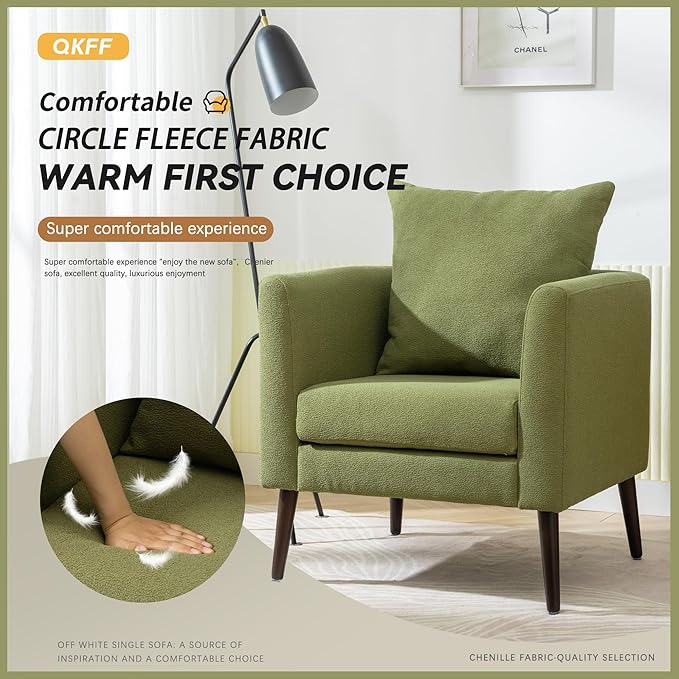 Barrel Accent Chair Set of 2 with Back Pillow, Large Upholstered Armchair with Solid Wood Legs Modern Reading Chairs for Living Room Bedroom-Ruum Studio Home