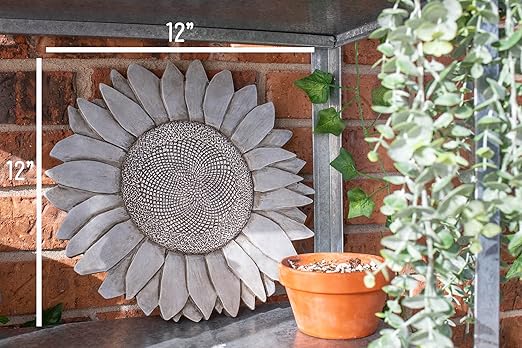 NAT & Jules Sunflower Shaped Dimensional Indoor Outdoor 12 inch Cast Resin Decorative Garden Stepping Stone, Patio, Walkway Sculpture Yard Art, Stone Grey-Ruum Studio Home