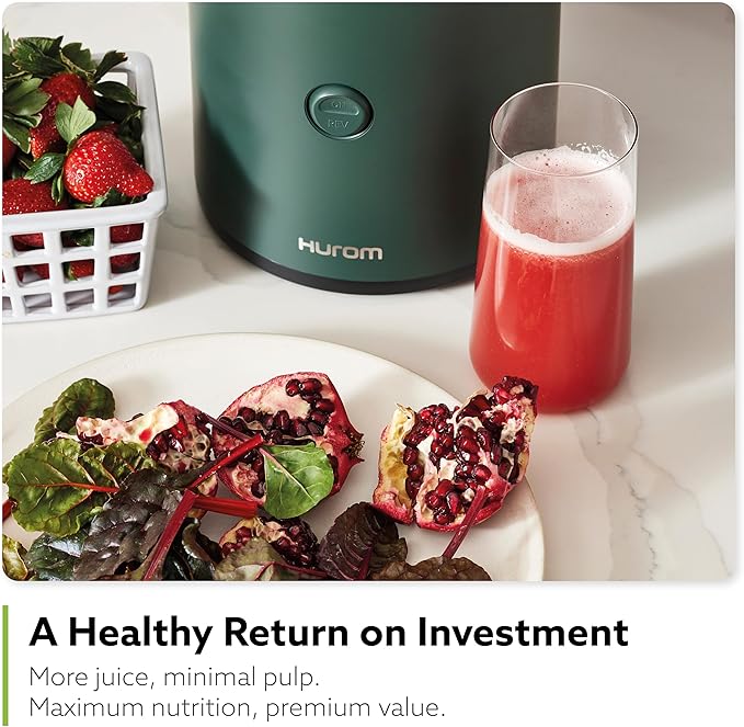 Hurom H320 Cold Press Juicer Machine, Easy to Clean Masticating Slow Juicer, Coarse Strainers, Self-Feeding, Hands Free, Family Size, Quiet Motor, Easy Assembly (Kale/Dark Green)-Ruum Studio Home