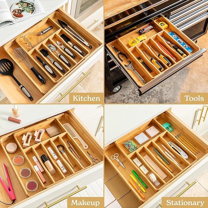 SMIRLY Silverware Drawer Organizer – Bamboo Kitchen Drawer Organizer, Adjustable Utensil Holder and Cutlery Tray, Drawer Dividers for Flatware and Kitchen Utensils-Ruum Studio Home