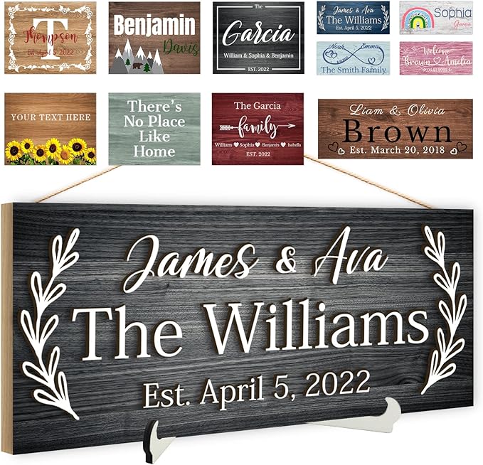 Custom Wood Sign Prsonalized Text Business 3D Home Decor, Personalized Rustic Plaque Board Hanging Wooden Name Sign for Wall Art, Customized Signs Plank Decoration Gifts for Wedding Family Farmhouse Kitchen, Rectangle-Ruum Studio Home