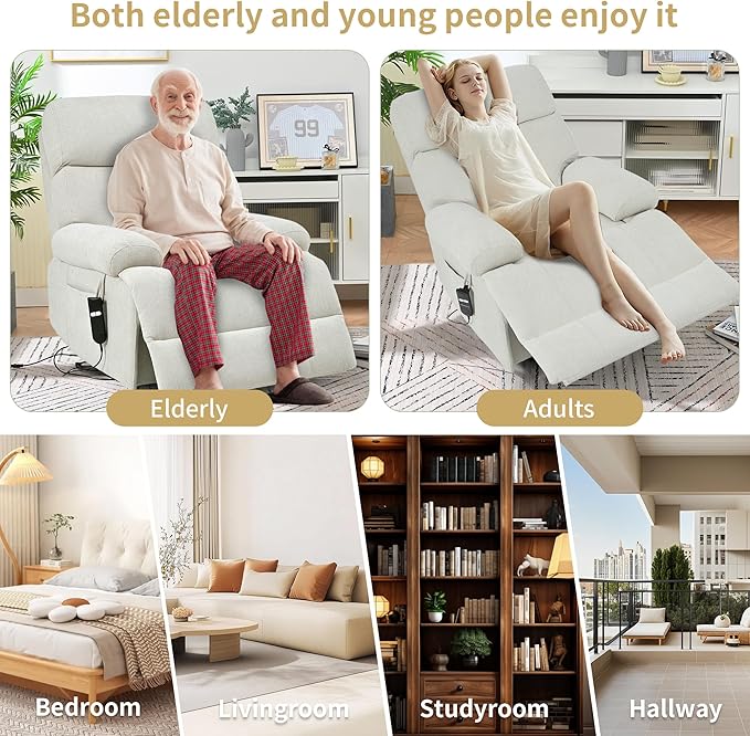 Power Lift Chair Recliners for Elderly, Overstuffed Electric Lift Recliner Chair with Widened Footrest Side Packets for Living Room Bedroom-Ruum Studio Home