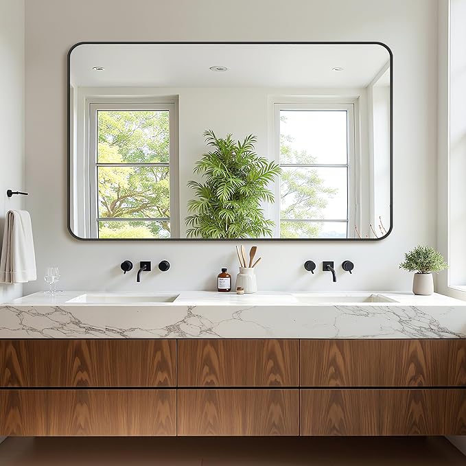 Bathroom Mirror 60" x 36", Large Rectangle Wall Mirror, Black Metal Frame Wall Mounted Mirrors for Bathroom, Vanity, Bedroom, Entryway Decor(Horizontal/Vertical)-Ruum Studio Home