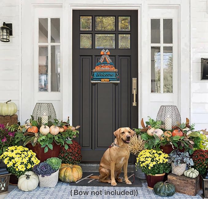Interchangeable Welcome Sign for Front Door Blue Farmhouse Truck Decor Hanging Sign with 11 Interchangeable Seasonal and Holiday Decor Signs 12x14 in. (Blue Farmhouse Truck)-Ruum Studio Home