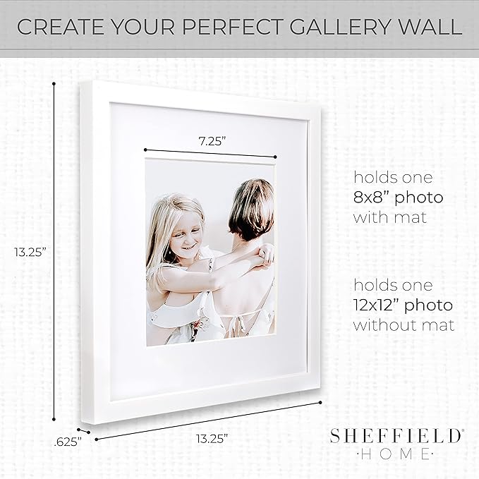 Sheffield Home 9 Piece Gallery Wall Frame Set, 12x12 Inch, White-Ruum Studio Home