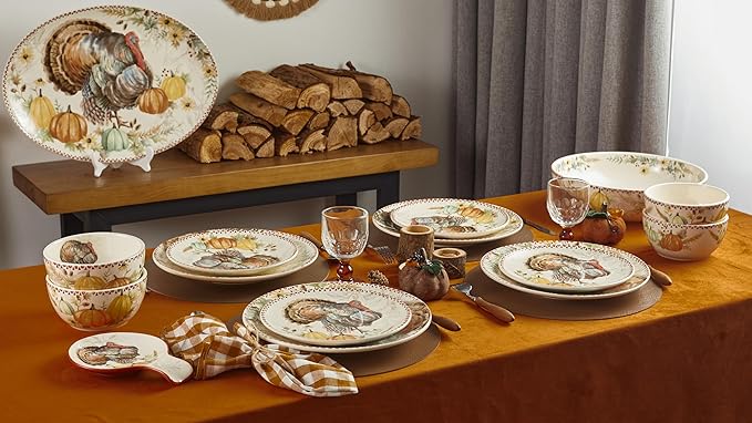 Bico Blessing Season Dinner Plates Set of 4, 11 Inch Large Ceramic Plates for Pasta, Steak, Stylish Serving Dishes, Microwave and Dishwasher Safe, Gift for Housewarming and Thanksgiving-Ruum Studio Home