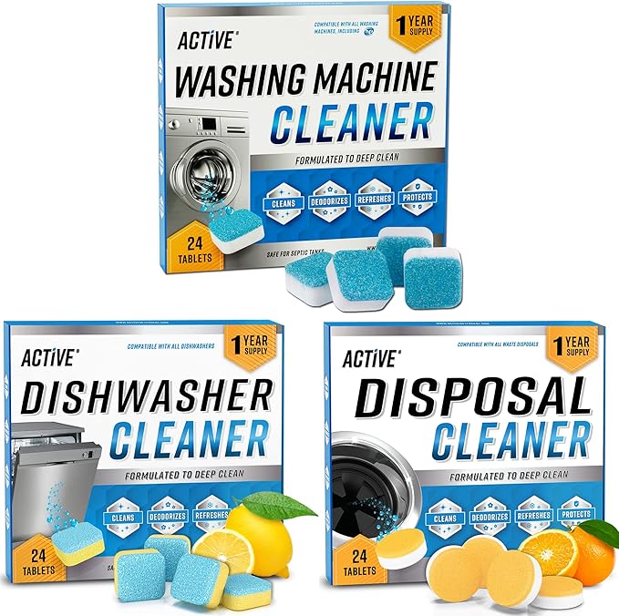 Washing Machine Dishwasher & Disposal Cleaning Tablets - Appliance Refresh Bundle Includes 12 Month Supply Cleaner Deodorizer, Washer Descaler, Disposer Freshener Deep 72-Ruum Studio Home