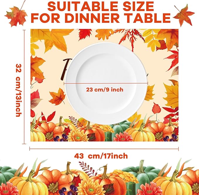Thanksgiving Placemats Set of 6 Fall Plastic Table Mats Thanksgiving Day Place Mat Autumn Harvest Place Mats Washable Rustic Pumpkins Table Decoration for Indoor Outdoor Party Kitchen Dining-Ruum Studio Home