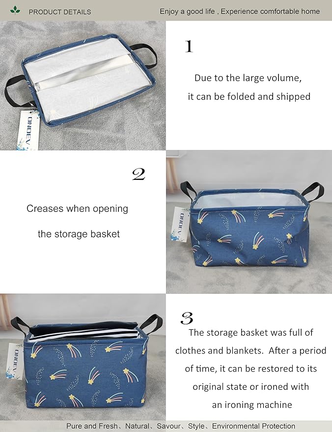 Rectangular Folding Laundry Basket,waterproof Canvas Basket,gift basket,Suitable for children's room,Office,Clothes,Toys Storage（Blue Meteor)-Ruum Studio Home