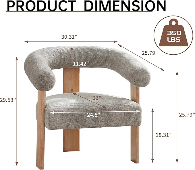 VKNOW Accent Chair Living Room Chair, Modern Upholstered Armchair with Solid Wood Legs, Comfy Barrel Arm Chairs for Living Room Bedroom, Light Grey-Ruum Studio Home