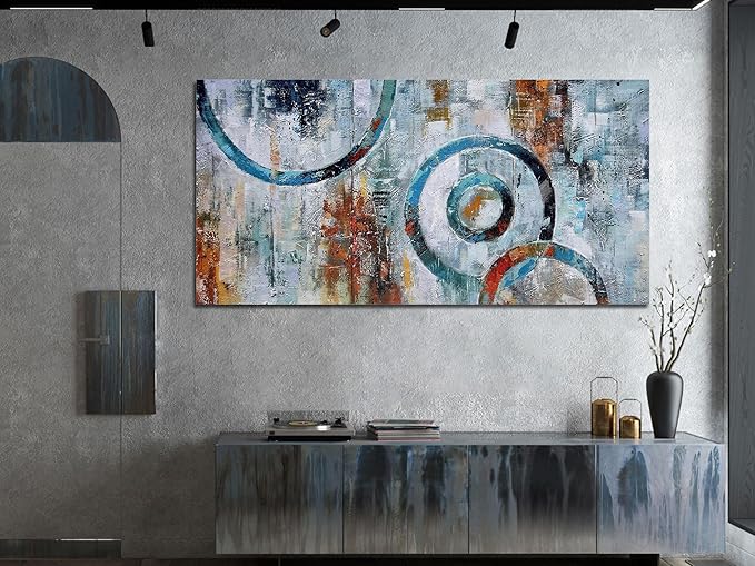 Arjun Abstract Wall Art Geometric Canvas Circle Painting Modern Grey Brown Picture Simple Artwork Framed for Bedroom Living Room Bathroom Home Office Wall Décor, Large Size 48"x24"-Ruum Studio Home