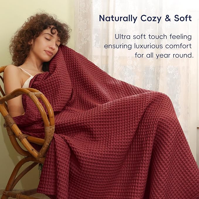 PHF Ultra Soft Waffle Weave Blanket King Size 104"x 90"- Washed Lightweight Breathable Cozy Woven Blanket for Bed - Aesthetic Decor for Couch Bedding Sofa Home Car - Wine-Ruum Studio Home