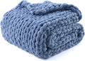 YnM Chunky Throw Blanket, Medium-Weight, Hand Knitted with Chenille Yarn, Skin Friendly, Ventilated and Breathable, Machine Washable, Home Décor Piece for Couch Sofa and Bed (Chambray Blue 60x80 Inch)-Ruum Studio Home