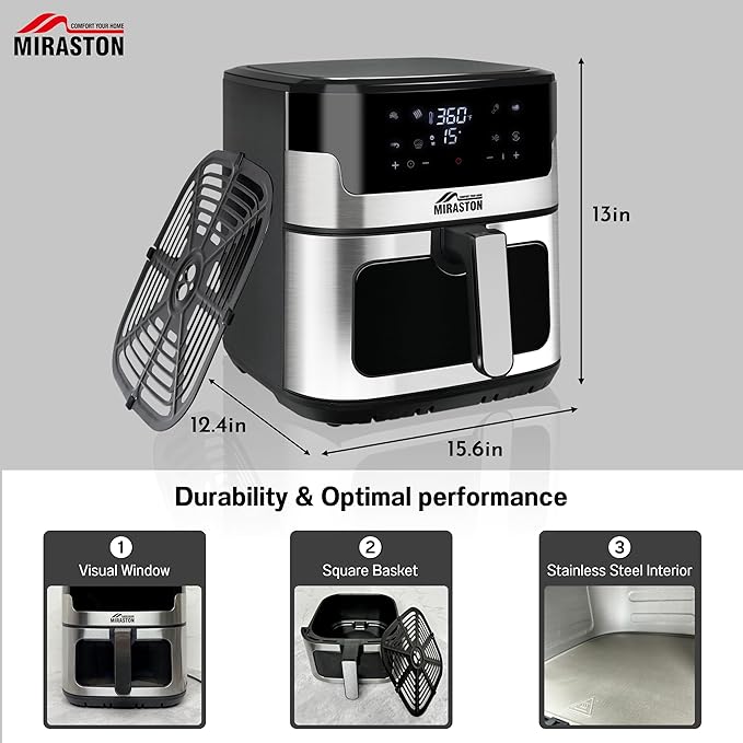 8.5QT Air Fryer, Family Size Digital Air Fryers, Nonstick Square Basket, Smart Touchscreen with 8-Preset, Air Frying, Reheat Leftovers, Party Food, Fast Cooking, Dishwasher-Safe, for Kitchen-Ruum Studio Home