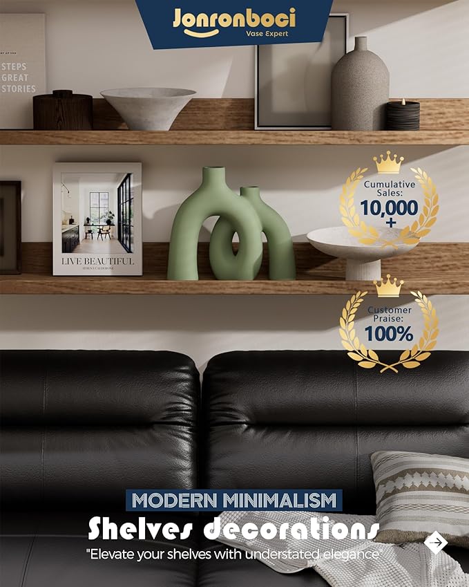 Hug Donut Decorative Vase Set - Sage Green Modern Nordic Boho Style Vases Home Decor,Matte Ceramic Decorations for Living Room Shelf, Bookshelf Mantle Entryway Table or Console Décor(Green)-Ruum Studio Home