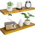 BGMG Wood Floating Shelves for Wall 30 inch Set of 2, Rustic Wooden Wall Mount Shelves for Living Room Bedroom Kitchen Farmhouse 2-30x6.7x1.25 inch- Gold Oak-Ruum Studio Home
