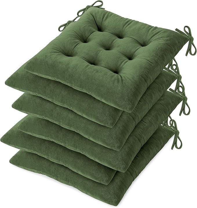 OVOV Chair Cushions for Dining Chairs Set of 6 Tufted Indoor Chair Pads with Ties Soft Square Seat Cushions for Kitchen Chairs 15.5"x15.5",Green-Ruum Studio Home
