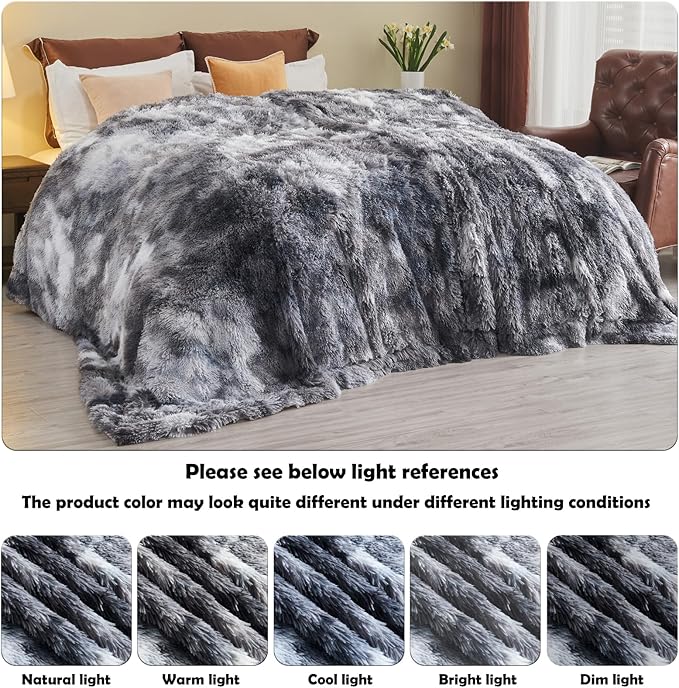 GONAAP Fuzzy Faux Fur Throw Blanket Queen Size Tie-dye Marble Black Super Soft Cozy Plush Fuzzy Shaggy Blanket for Couch Sofa Bed (Tie-dye Marble Black, Queen(90"x90"))-Ruum Studio Home
