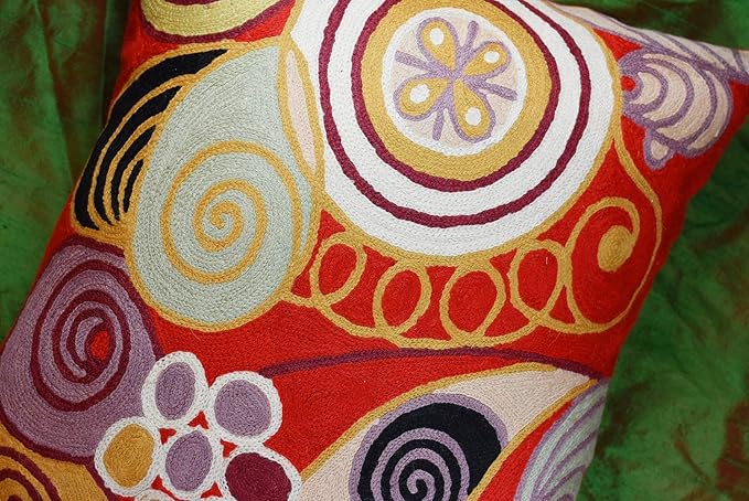 Hilma Al Klint Red Pillow Cover Modern Red Pillowcase Abstract Chair Cushion Accent Throw Pillowsham Mid Century Chair Cushions Hand Embroidered Wool Size 18x18-Ruum Studio Home