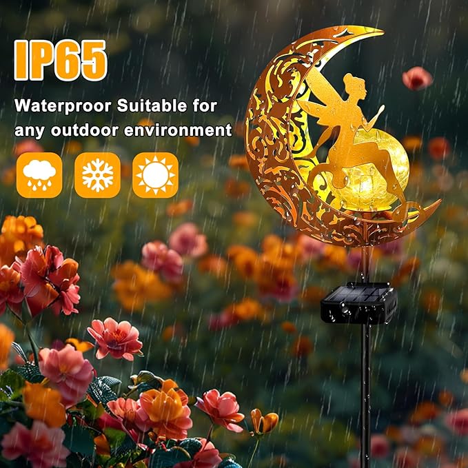 YJFWAL 2 Pack Garden Solar Lights Pathway Stake Lights Moon Fairy Glass Globe with Angel Decor, Gardening Birthday Gift for Mom Grandma Friends, Outdoor Decor Light Waterproof for Walkway, Yard, Patio-Ruum Studio Home