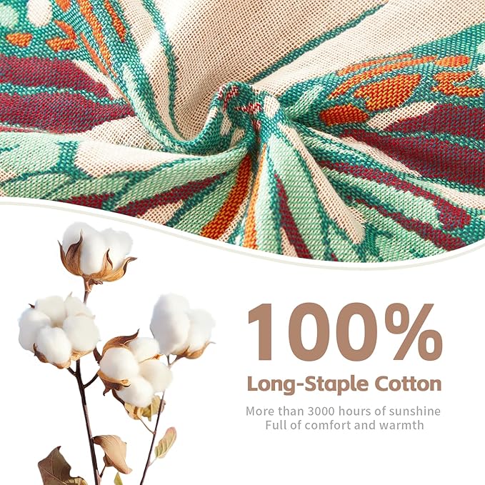 Floral Throw Blanket Pure Cotton Ultra Soft Lightweight Blanket Reversible Farmhouse Blankets Reversible Rustic Throw for Sofa Couch (60"x80",05-Butterfly and Flower)-Ruum Studio Home