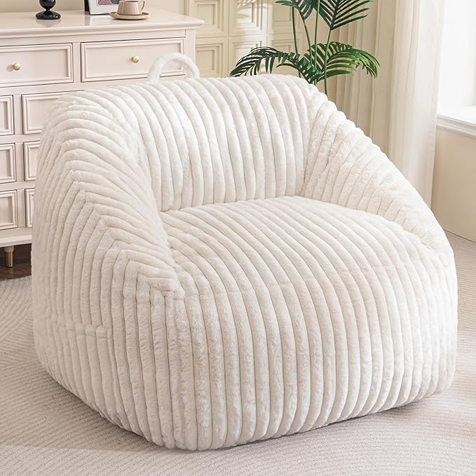 BYBYME Giant Bean Bag Chair for Adults and Kids, Large Comfy Cozy Beanbag, Floor Sofa for Teens, Living Room, Gaming, Reading, Beige-Ruum Studio Home