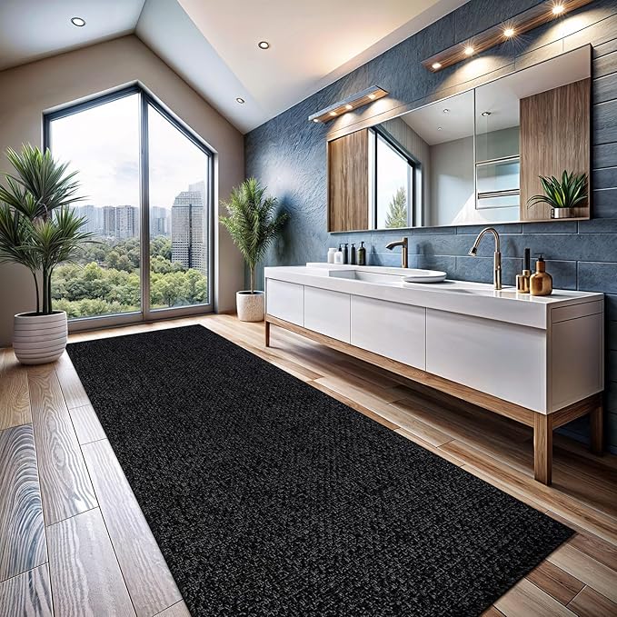 CAMILSON Indoor and Outdoor Runner Rug Dark Gray Black Solid Boho Woven Design Easy-Cleaning Non Shedding Farmhouse Living Room Bedroom Garden Patio and Kitchen Washable Outside Carpet Alfombras (2x7)-Ruum Studio Home