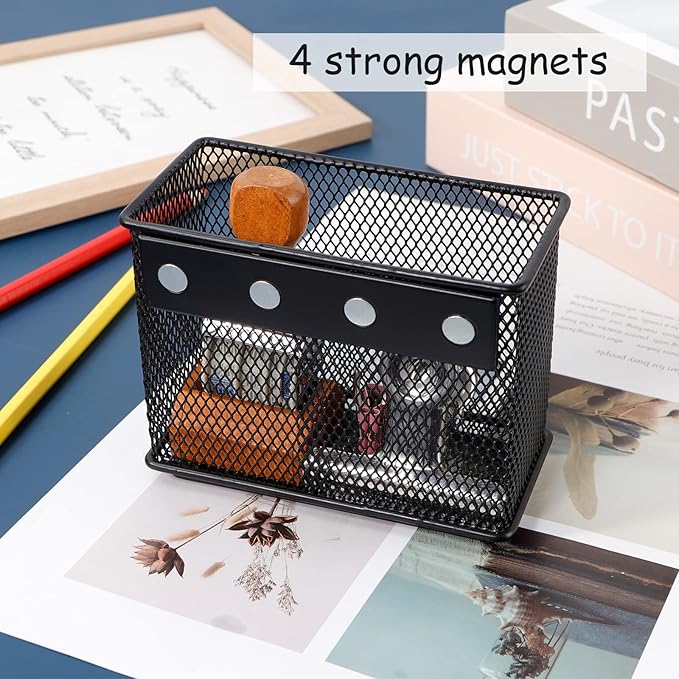 4.5'' × 2.2'' × 3.5'' Magnetic Basket for Whiteboard Black Magnetic Basket for fridge, Magnetic Locker Organizer Holder with 4 Strong Magnets, Magnetic Holder for Refrigerator Locker,-Ruum Studio Home
