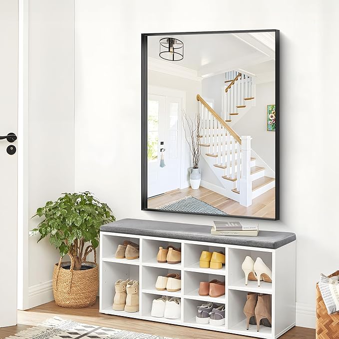 Black Bathroom Mirror, 36x48 Inch Rectangular Deep Frame Mirror, Large Wall Mounted Bathroom Vanity Mirror Over Sink for Bedroom,Restroom, Living Room, Hangs Vertically or Horizontally-Ruum Studio Home