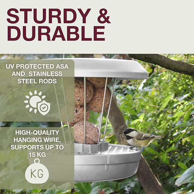 SWISSINNO No Mess Bird Feeder Lucerne Smart Birds for Fat Balls - Feed Birds, not mice & Rats! Robust & Reliable for Hanging - Light Grey-Ruum Studio Home