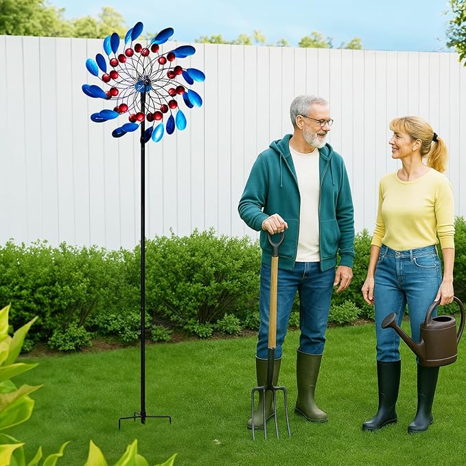 Solar Wind Spinners Outdoor, Colorful Large Garden Wind Spinners with Stake, Lawn Decor Windmill for Yard, Patio, Backyard (24'' W x 88'' H)-Ruum Studio Home