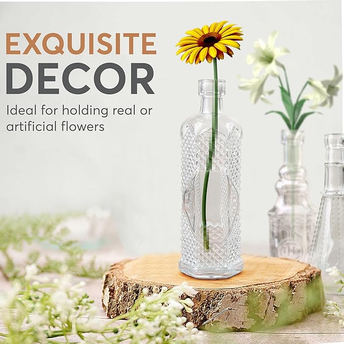 Small Vintage Glass Bottles with Corks, Mini Vases, Decorative Glass Bottle, Potion Bottles, Assorted Design - Set of 14 assorted design 5oz 6.5-7 inch tall 1.8-2.inch wide.-Ruum Studio Home