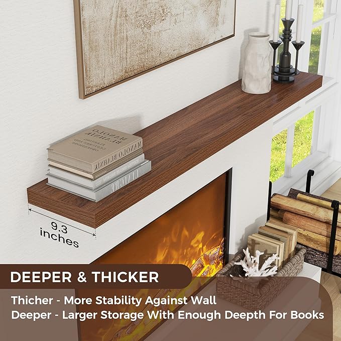 Floating Shelves for Wall, Large Wall Mounted Shelves with Invisible Brackets, Long Wood Floating Shelf for Living Room, Bedroom, Kitchen, (Walnut, 55" W x 9" D x 1.5" H)-Ruum Studio Home