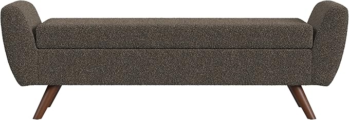 HomePop Modern Storage Bench with Wood Legs Home Décor|Bench with Storage for Living Room & Bedroom - Dark Brown Boucle-Ruum Studio Home