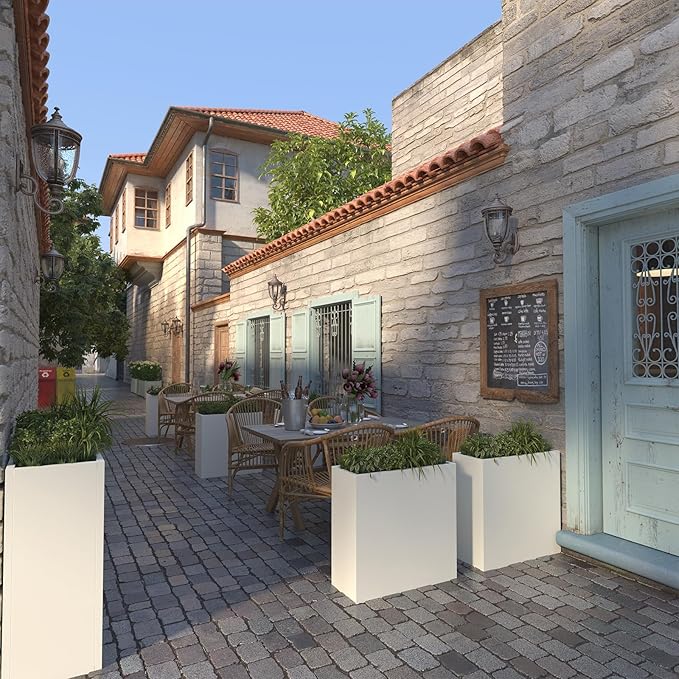 Galvanized Steel Metallic Heavy Planter for Outdoor Plants Metal Outdoor Planter Spliced Flower Box with Partitions for Outside,Indoor,Garden (White, 30 * 12 * 24)-Ruum Studio Home