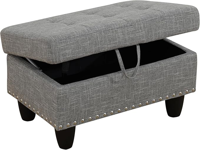 Ottoman Rectangular Storage Ottoman Bench, Flannel Footrest Stool Footstool with Lid for Living Room, Bedroom, Entryway, Gray, 29.1"x18.9"x17.3"-Ruum Studio Home