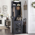 JXQTLINGMU 23" Farmhouse Hall Tree with Shoe Storage, Entryway Bench with 6 Cubbies, 5 Hooks & Barn Doors, Mudroom Coat Rack Cabinet, Black-Ruum Studio Home
