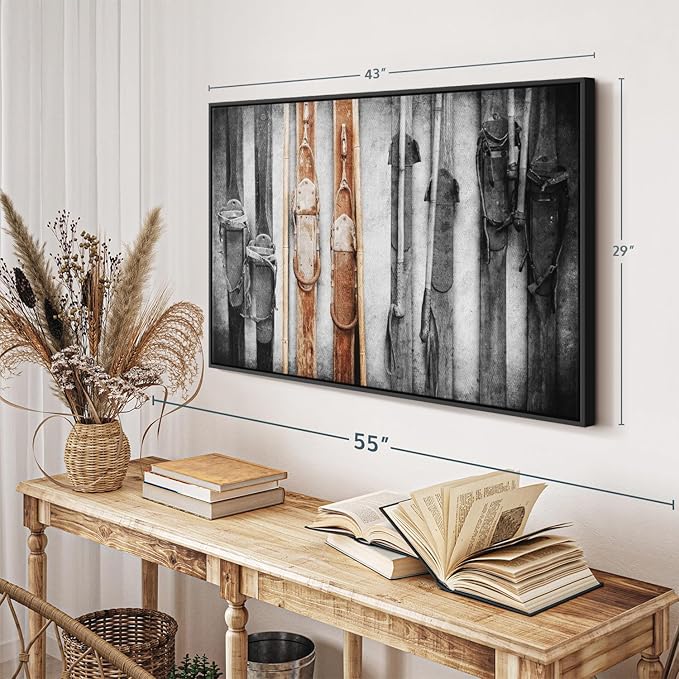 ElephantStock Ski Collection Wall Art - Horizontal Framed Canvas - 1-Piece Bathroom Wall Decor - Photography sports Canvas Print - Brown and Black Decor for Wall - 43" X 29"-Ruum Studio Home