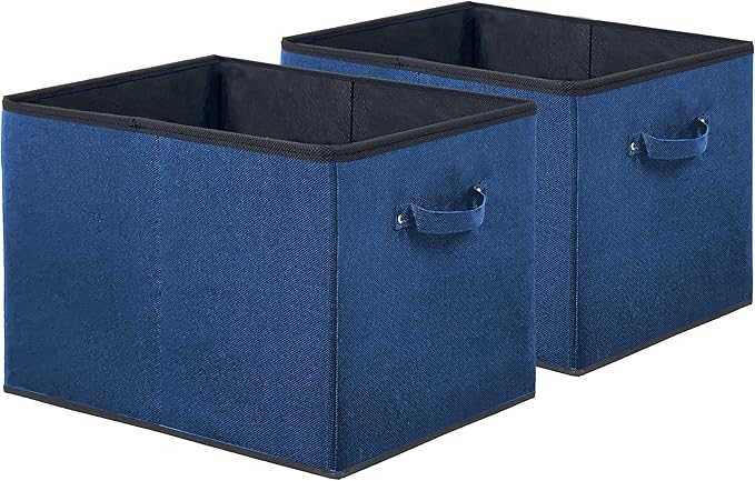 SIMPLE HOUSEWARE 15 x 13 Inch Collapsible Fabric Storage Bin with Handles, 2 Pack, Steel Blue-Ruum Studio Home